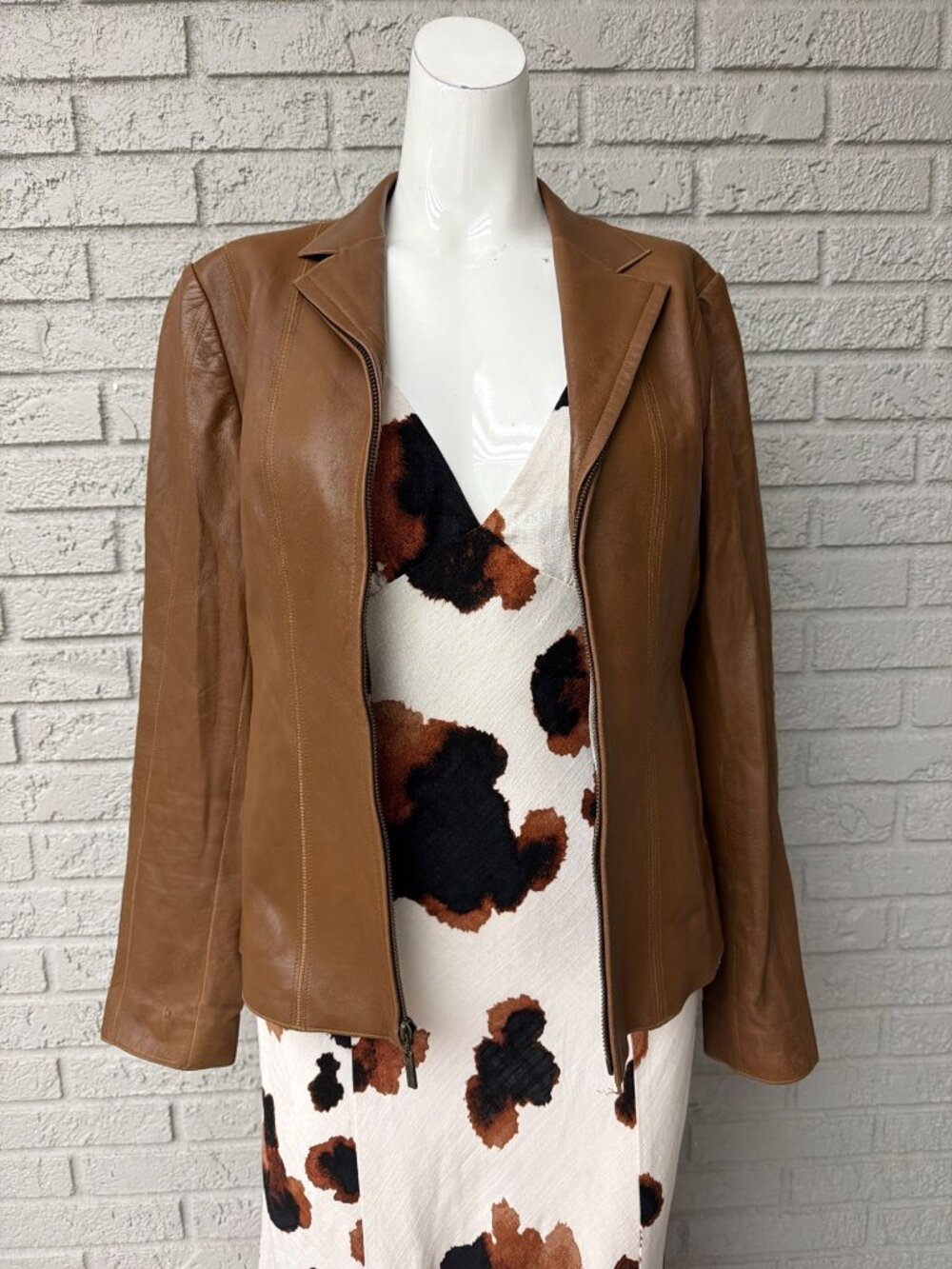 Cole Haan Women’s Cognac Wing Collar Lamb Leather Jacket Size 8